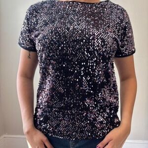 Party Sequin Fairycore Black Sequin Glam Velvet Short Sleeve Size Small